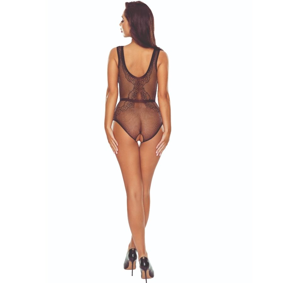 PASSION - BS115 BLACK GRID BODYSTOCKING - Image 2
