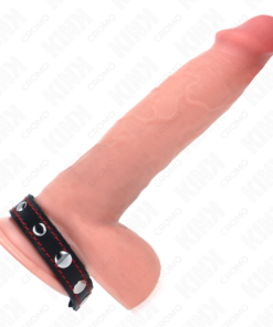Alternative view of KINK - LEATHER PENIS RING WITH PRESSURE CLOSURE RED LINING 21 X 1.5 CM