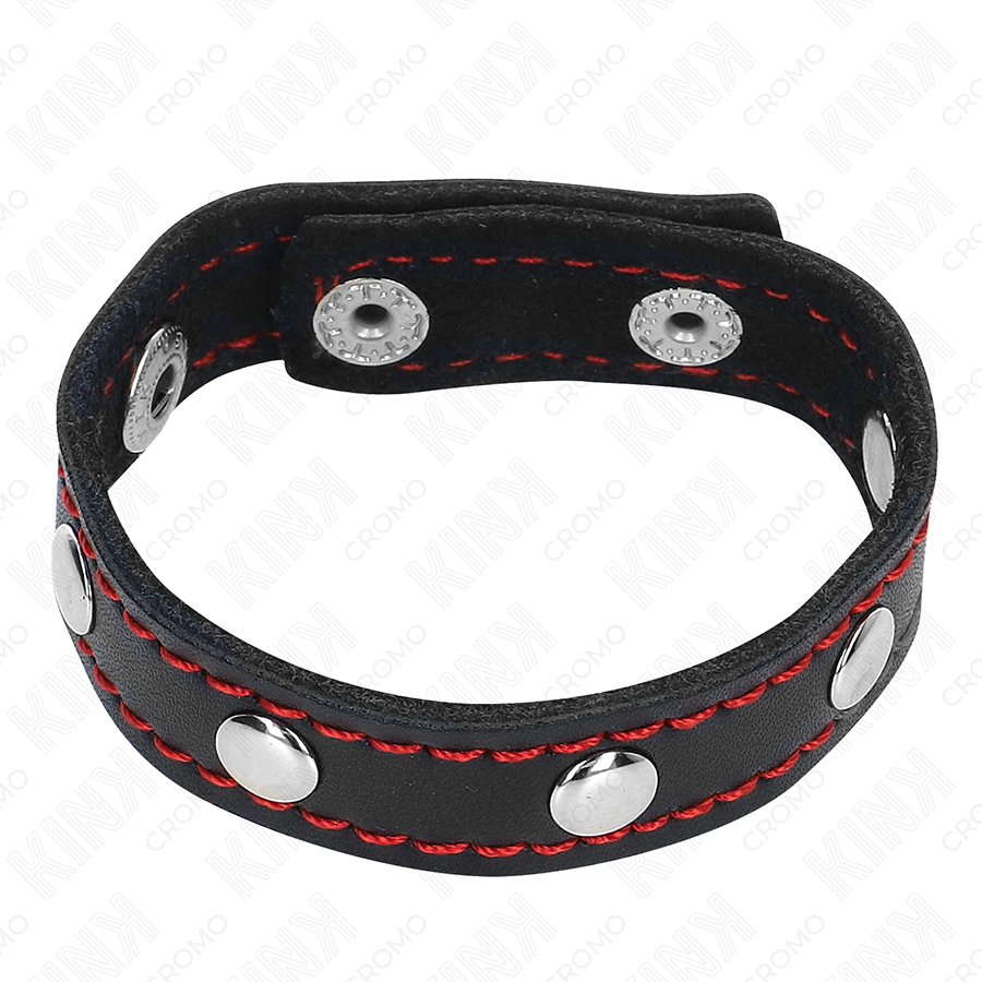 KINK - LEATHER PENIS RING WITH PRESSURE CLOSURE RED LINING 21 X 1.5 CM - Image 3