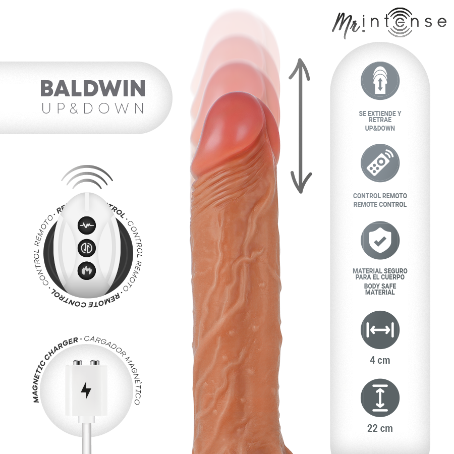 MR INTENSE - BALDWIN REALISTIC MULTIFUNCTIONAL WITH VIBRATION, UP AND DOWN REMOTE CONTROL, 22 CM - OR - 4 CM - Image 3