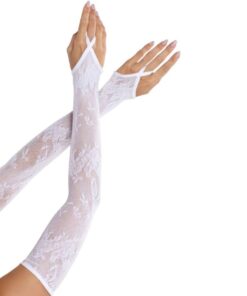 LEG AVENUE - EXTRA LONG FLORAL LACE ARM WARMER GLOVES WHITE