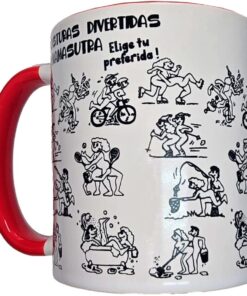 DIABLO PICANTE - WHITE KAMASUTRA POSITIONS MUG WITH RED HANDLE 370 ML