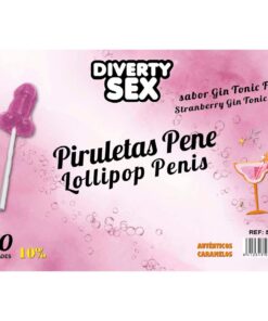 DIABLO GOLOSO - 50 PENIS LOLLIPOPS GIN TONIC STRAWBERRY FLAVOR 10% ALCOHOL