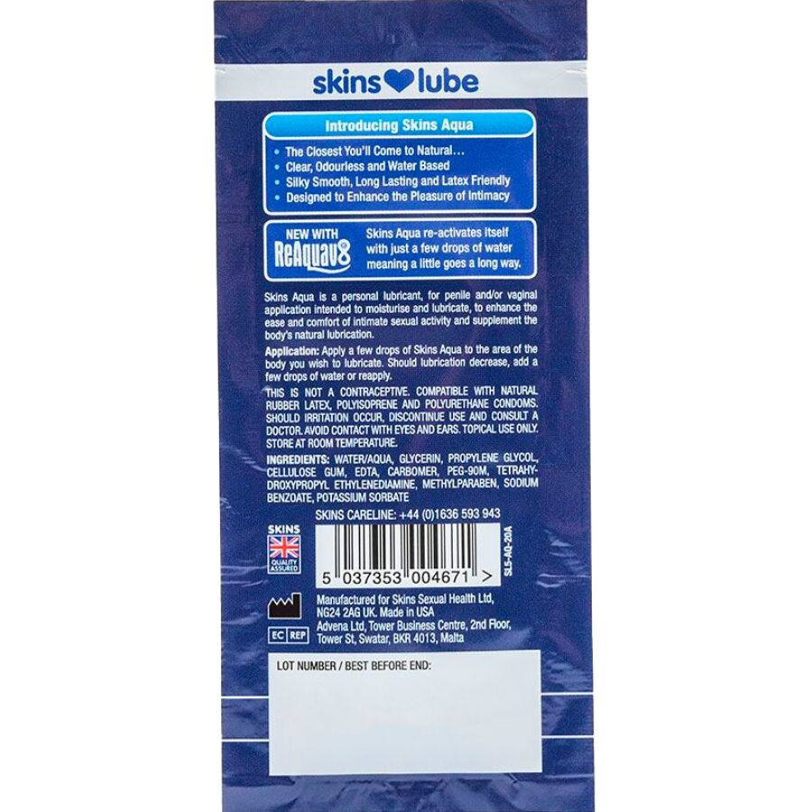 SKINS - AQUA WATER-BASED LUBRICANT SINGLE-DOSE 5 ML - Image 2