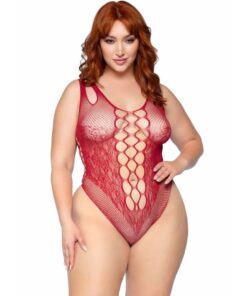 LEG AVENUE - 81641X SEAMLESS BODYSUIT BURGUNDY SIZE 1X/2X