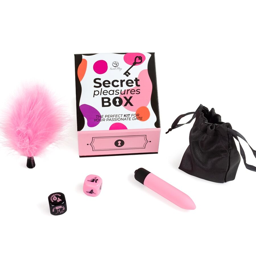 SECRET PLAY - PLEASURES BOX FOR COUPLES: DICE + VIBRATING BULLET + FEATHER PEN - Image 2