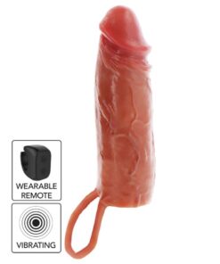 GET REAL - HYDRATED SKIN SILICONE VIBRATING PENIS SLEEVE CARAMEL 16 CM