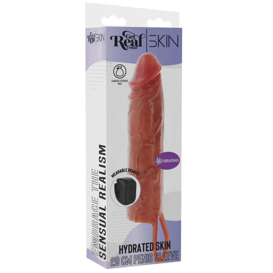 GET REAL - HYDRATED SKIN SILICONE VIBRATING PENIS SLEEVE CARAMEL 20 CM - Image 5