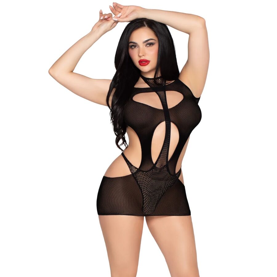 LEG AVENUE - 81680 OPAQUE MINI DRESS AND HALTER TEDDY BLACK - ONE SIZE - Image 2