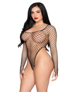 Alternative view of LEG AVENUE - 89377 HIGH-CUT INDUSTRIAL NET BODYSUIT BLACK - ONE SIZE