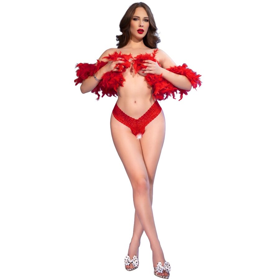 CHILIROSE - CR 4885 OPEN-CROTCH THONGS RED S - S, ROJO
