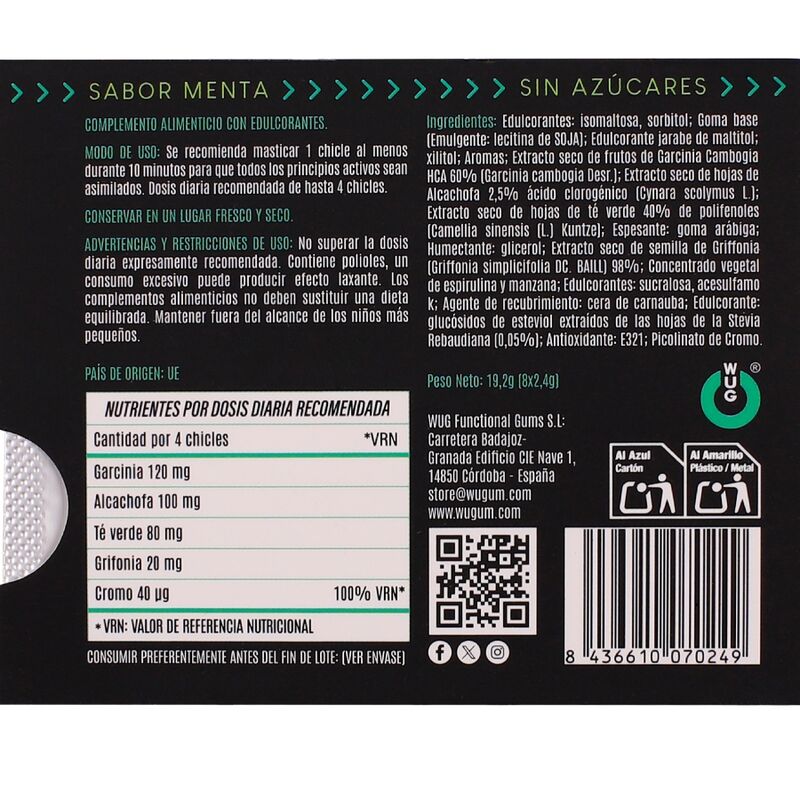 WUG DIET - SUGAR-FREE FUNCTIONAL MINT GUM BLISTER 8 PCS - Image 4