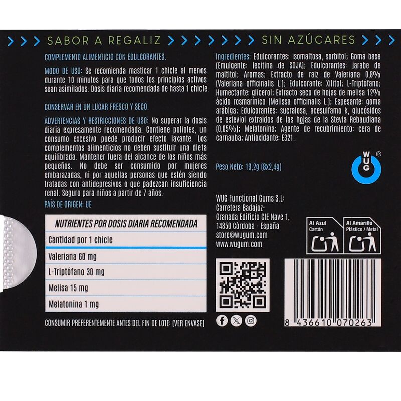 WUG OFF - FUNCTIONAL MELATONIN VALERIAN LIQUORICE FLAVOUR GUM BLISTER 8 PCS - Image 4