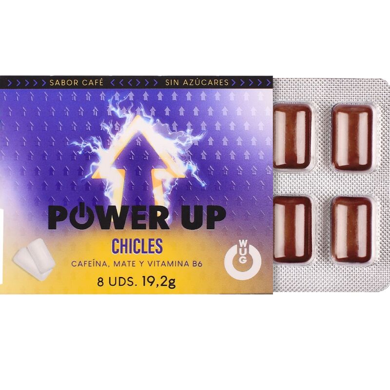 WUG POWER UP FUNCTIONAL CAFFEINE MATE COFFEE FLAVOUR GUM BLISTER 8 PCS - Image 2