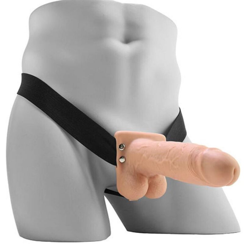 FETISH FANTASY SERIES - REALISTIC VIBRATING HOLLOW STRAP ON WITH BALLS 17.8 CM - Image 3