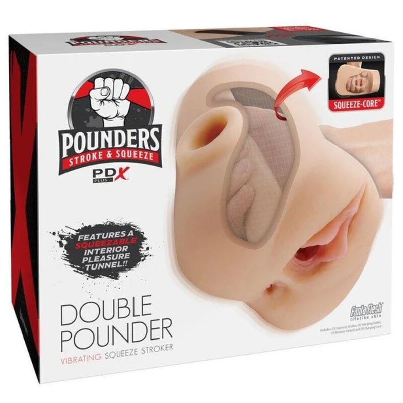 PDX PLUS - DOUBLE POUNDER VIBRATING SQUEEZE STROKER LIGHT 20.5 CM - Image 4