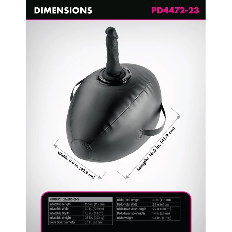 FETISH FANTASY SERIES - BODY DOCK INFLATABLE LOVE BALL WITH DILDO BLACK 41.9 CM - Image 5