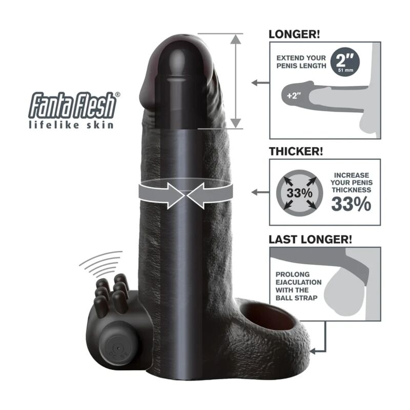 FANTASY X-TENSIONS - VIBRATING REAL FEEL 5CM PENIS EXTENSION SLEEVE BLACK - Image 4
