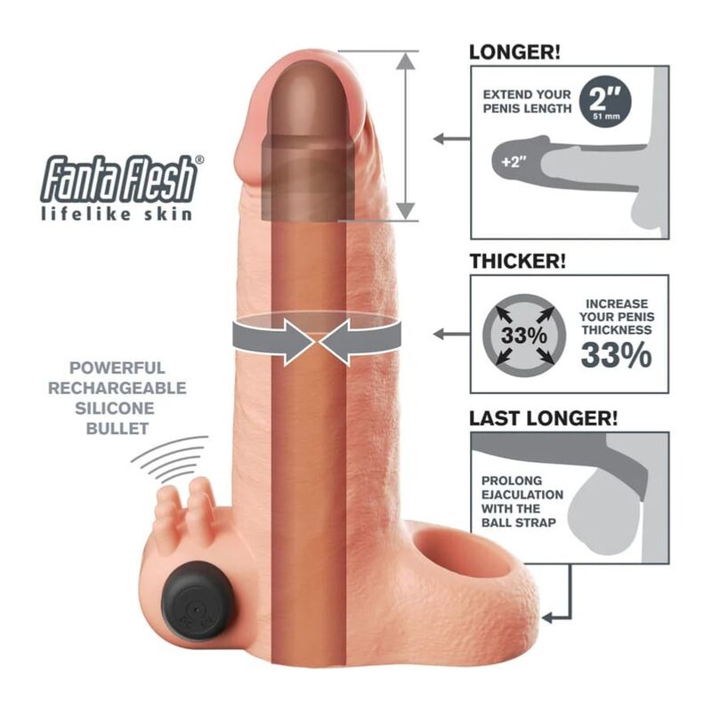 FANTASY X-TENSIONS - VIBRATING REAL FEEL 5CM PENIS EXTENSION SLEEVE BEIGE - Image 4