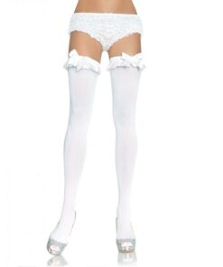 LEG AVENUE - WHITE OPAQUE TIGHTS WITH Ruffle AND BOW FINISH