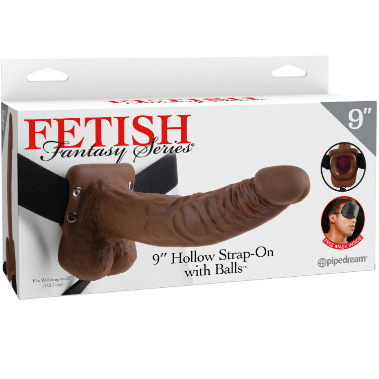 FETISH FANTASY SERIES - SERIES 9 HOLLOW STRAP-ON WITH BALLS 22.9CM BROWN - Image 2