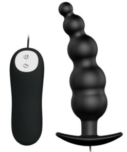 PRETTY LOVE - ANAL PLUG SILICONE EXTRA STIMULATION AND 12 VIBRATION MODES BLACK REMOTE CONTROL