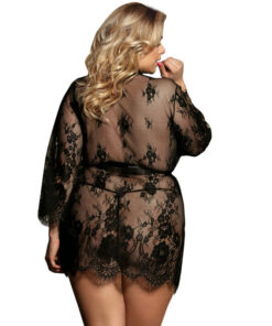 Alternative view of SUBBLIME - QUEEN PLUS LACE PEIGNOIR FLARED SLEEVES