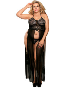 SUBBLIME - QUEEN PLUS DRESS-TOP AND THONG SET BLACK