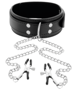 Alternative view of DARKNESS - COLLAR WITH NIPPLE CLAMPS BLACK