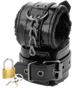 Alternative view of DARKNESS - BLACK ADJUSTABLE LEATHER HANDCUFFS WITH PADLOCK