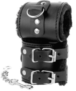 Alternative view of DARKNESS - BLACK ADJUSTABLE LEATHER HANDCUFFS WITH LINING