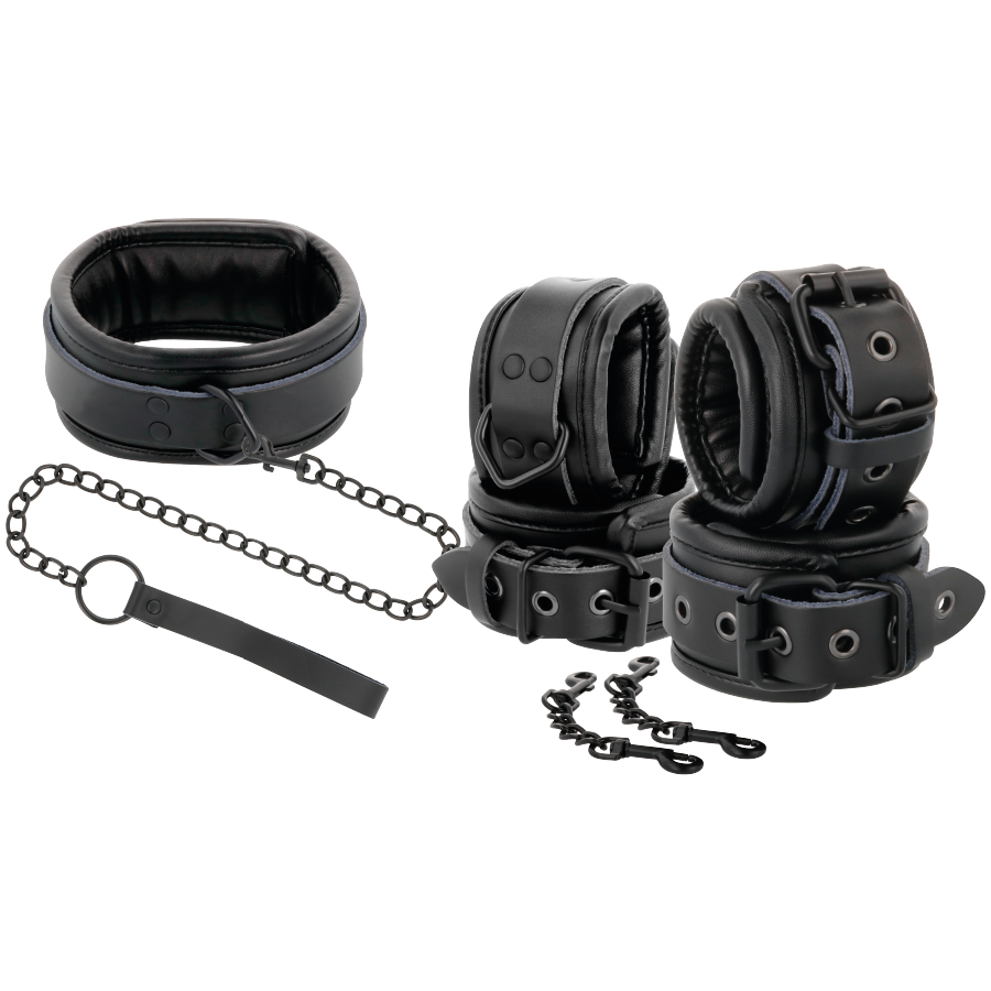 DARKNESS - BLACK LEATHER HANDCUFFS AND COLLAR - Image 2