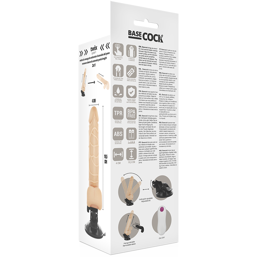 BASECOCK - REALISTIC VIBRATOR REMOTE CONTROL NATURAL WITH TESTICLES 19.5CM - Image 5