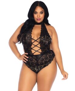 LEG AVENUE - FLORAL LACE CROTHLESS TEDDY PLUS SIZE