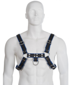 LEATHER BODY - BLUE AND BLACK LEATHER HARNESS CHEST BULLDOG