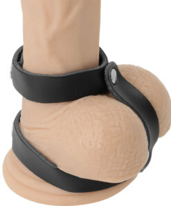 Alternative view of DARKNESS - LEATHER ADJUSTABLE PENIS AND TESTICLE RING
