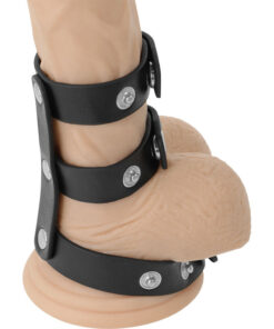 Alternative view of DARKNESS - ADJUSTABLE LEATHER DOUBLE PENIS AND TESTICLE RING