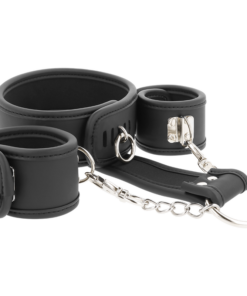 FETISH SUBMISSIVE - VEGAN LEATHER NECKLACE AND HANDCUFFS WITH NOPRENE LINING