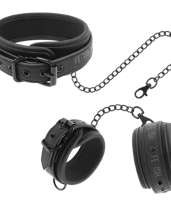 FETISH SUBMISSIVE - VEGAN LEATHER NECKLACE AND HANDCUFFS WITH NOPRENE LINING