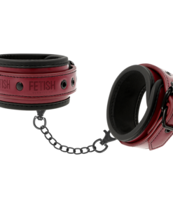 FETISH SUBMISSIVE DARK ROOM - VEGAN LEATHER ANKLE HANDCUFFS WITH NEOPRENE LINING