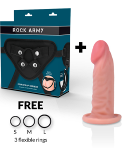 Alternative view of ROCKARMY - HARNESS + DUAL DENSITY TIGER REALISTIC DILDO 14 CM -O- 4.46 CM